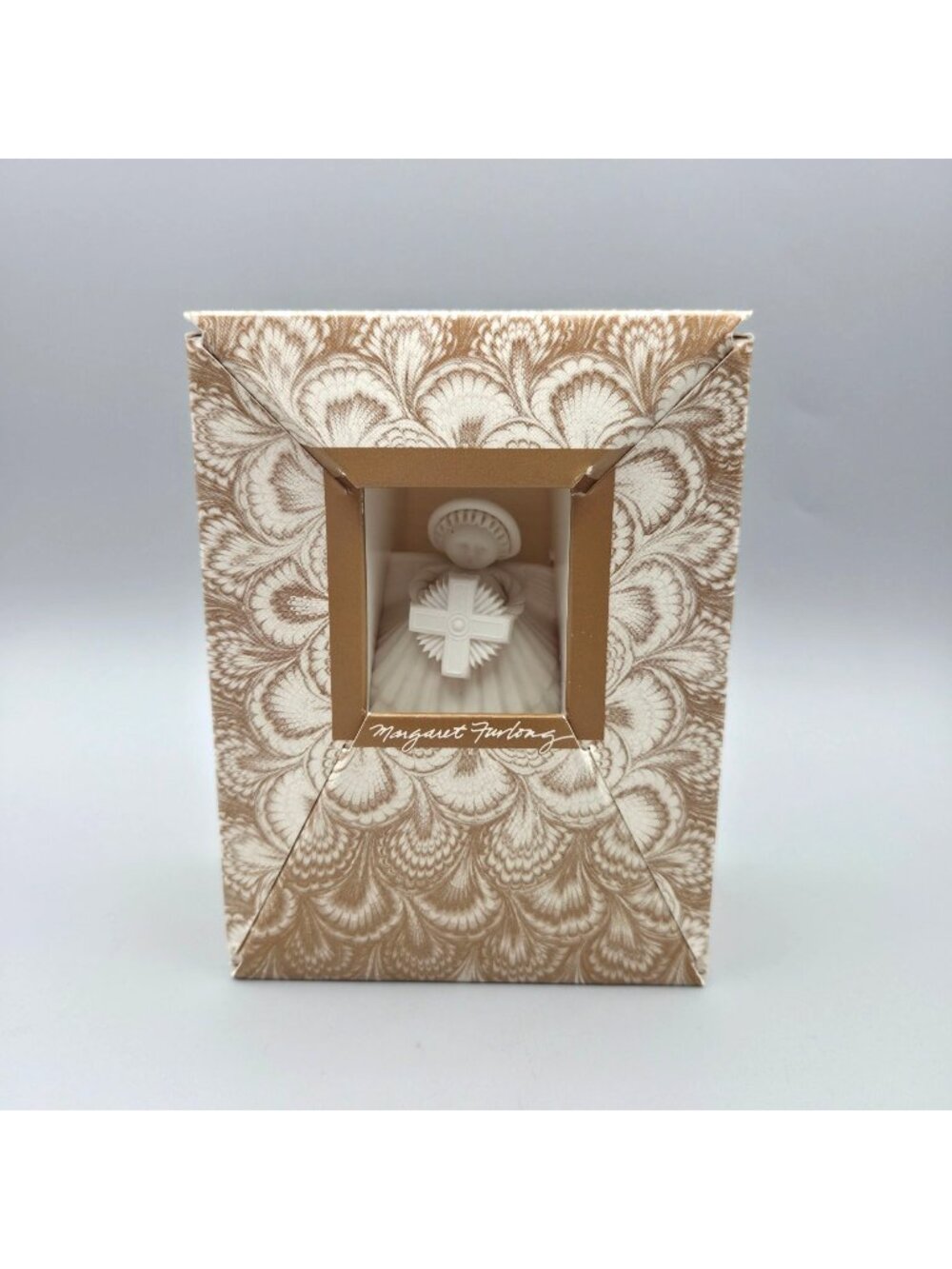 Margaret Furlong 1993 Angel Ornament Cross Scallop Shell Porcelain Original Box